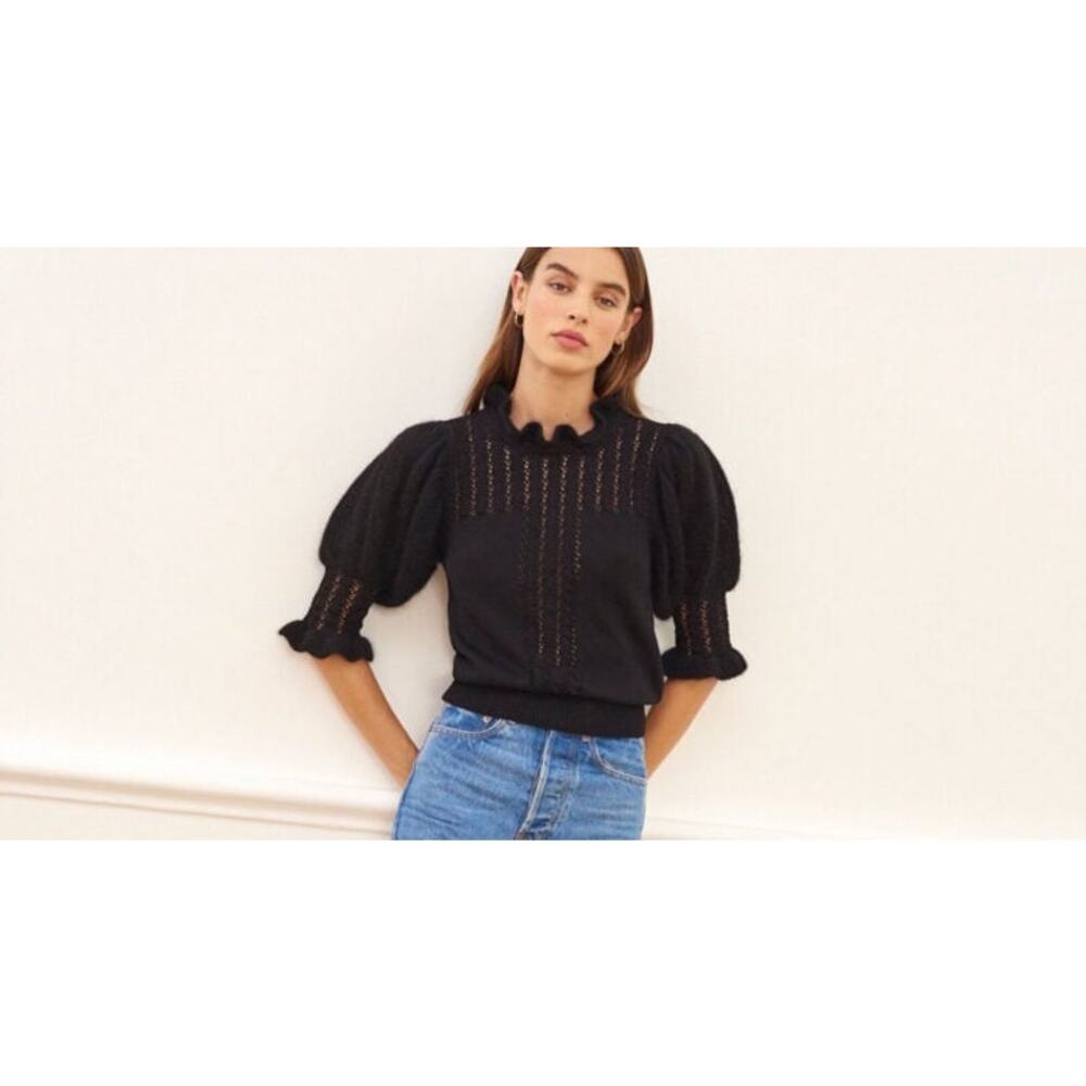 ROUJE PARIS "Ange" Mohair Black Knit Sweater Short Sleeve FR 34/ US 2 - Picture 2 of 2